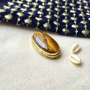 Beautiful Tiger eye Grooved stones, Brass Frame Grooved Stone, Groove, Macrame Making,Grooved stone for Jewelry and Macrame making. GV72.2