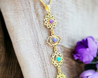 7 Chakra stone Necklace, Chakras pendent, Boho pendent, Brass charms, Set of 7 chakra, Ethnic Jewelry, Energetic necklace, 7 chakra