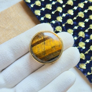 Beautiful Tiger eye Grooved stones, Brass Frame Grooved Stone, Groove, Macrame Making,Grooved stone for Jewelry and Macrame making. GV54.6