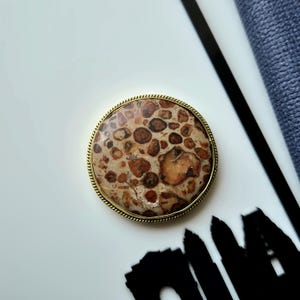 Natural Pattern Jasper Brass Framed Cabochon for Micro Macrame Jewelry Making, Round 42 mm
