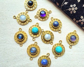 Rund Messing Stecker mit Spirale graviert Design Cabochon Stein Boho Micro Macrame Schmuckherstellung Lieferung CS03