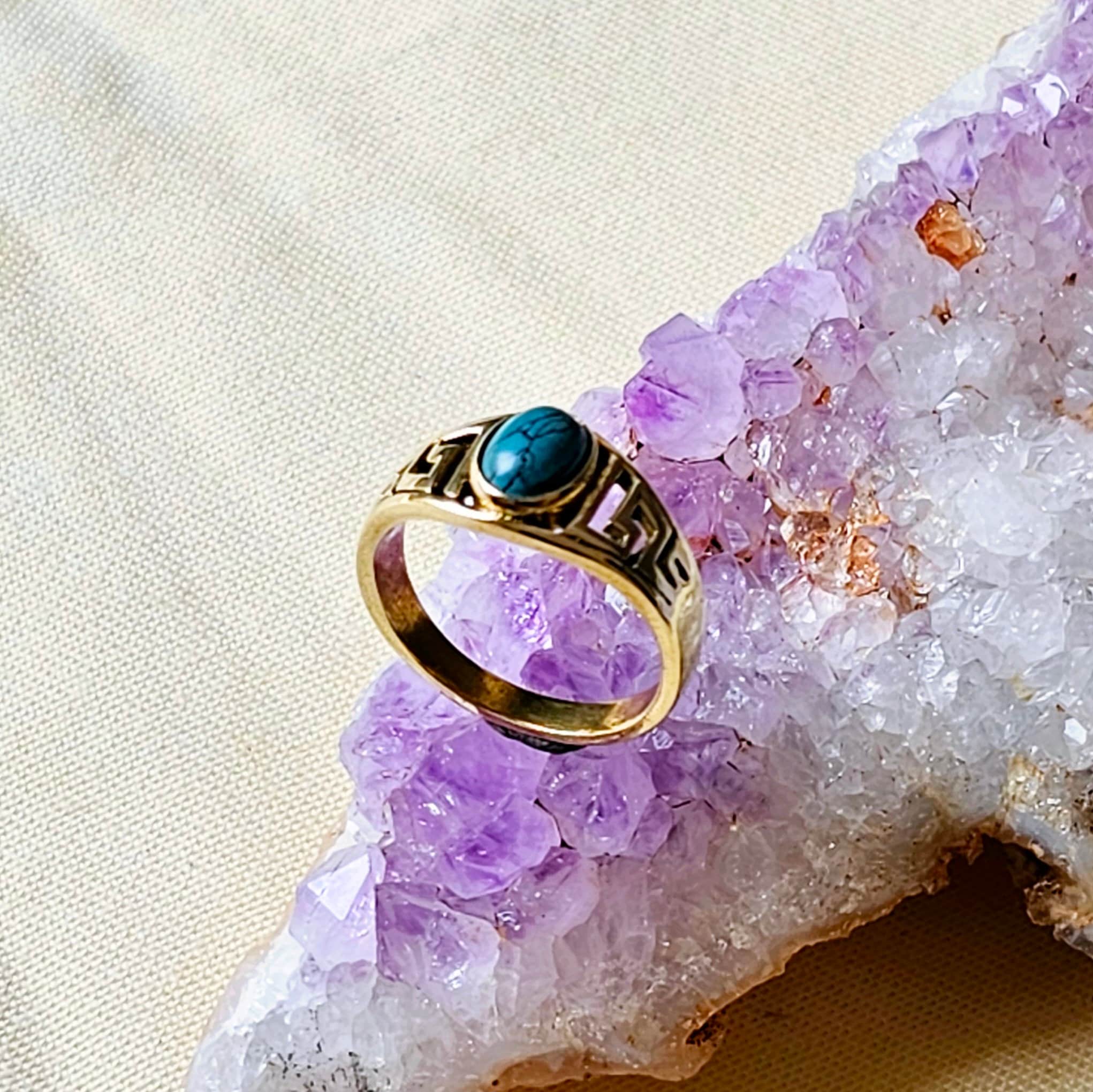 Bague Ethnique Ancienne En Pierre Kynite - Taille 7,25 - Fait Main En Inde - Neuf Sans Emballage