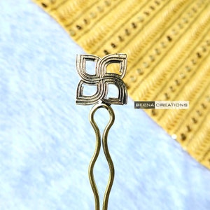 Flower Hair Stick - Unique Brass Hair Fork - Hair Accessories | Bridal Hair Piece | Circle Brass Hair Pin | Brass Metal Hair Fork | HS9