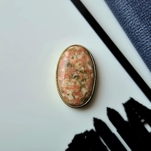 Natural Pattern Jasper Brass Framed Cabochon for Micro Macrame Jewelry Making, Oval Cabochon, Handmade Brass Bezel, 38 x 24 mm