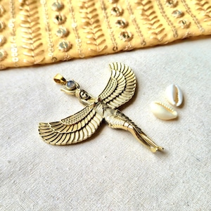 Labradorite Brass Egyptian Winged Goddess Brass charms, Goddess charm pendent, Raw Charms, Pendent, Charms for macrame and jewelry making.