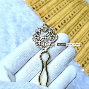 Tribal Hair Stick - Unique Brass Hair Fork - Hair Accessories | Bridal Hair Piece | Circle Brass Hair Pin | Brass Metal Hair Fork | HS11