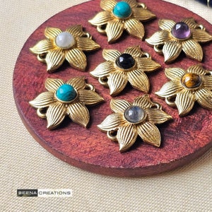 20x18mm Flower Brass Connector Grooved stone, Connector, Natural stone with Brass frame for macrame jewelry making, Groove for macrame CS25