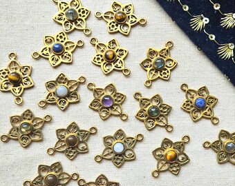 Stone Brass Charm, Brass Charms, Stone charms, Brass Charms for macrame, Macrame macking, Brass Charms for Macrame and Jewelry Making CS100