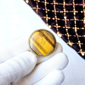 Oval shape Tiger eye Grooved stones, Brass Frame Grooved Stone, Groove, Making, Grooved stone for Jewelry and Macrame making. GV34.8