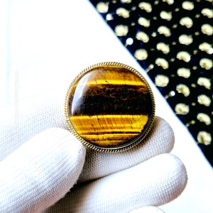 Beautiful Tiger eye Grooved stones, Brass Frame Grooved Stone, Groove, Macrame Making,Grooved stone for Jewelry and Macrame making. GV36.9