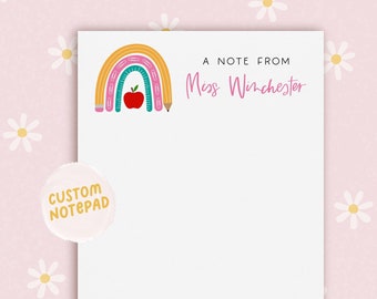 personalized teacher notepad, christmas gift for teachers, customized rainbow stationery, preschool teacher note pad