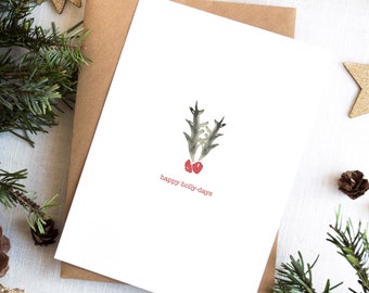 Watercolor Happy Holiday Card Set, Christmas Cards with Kraft Envelopes, Customizable and Personalized, Whimsical Minimalist Design