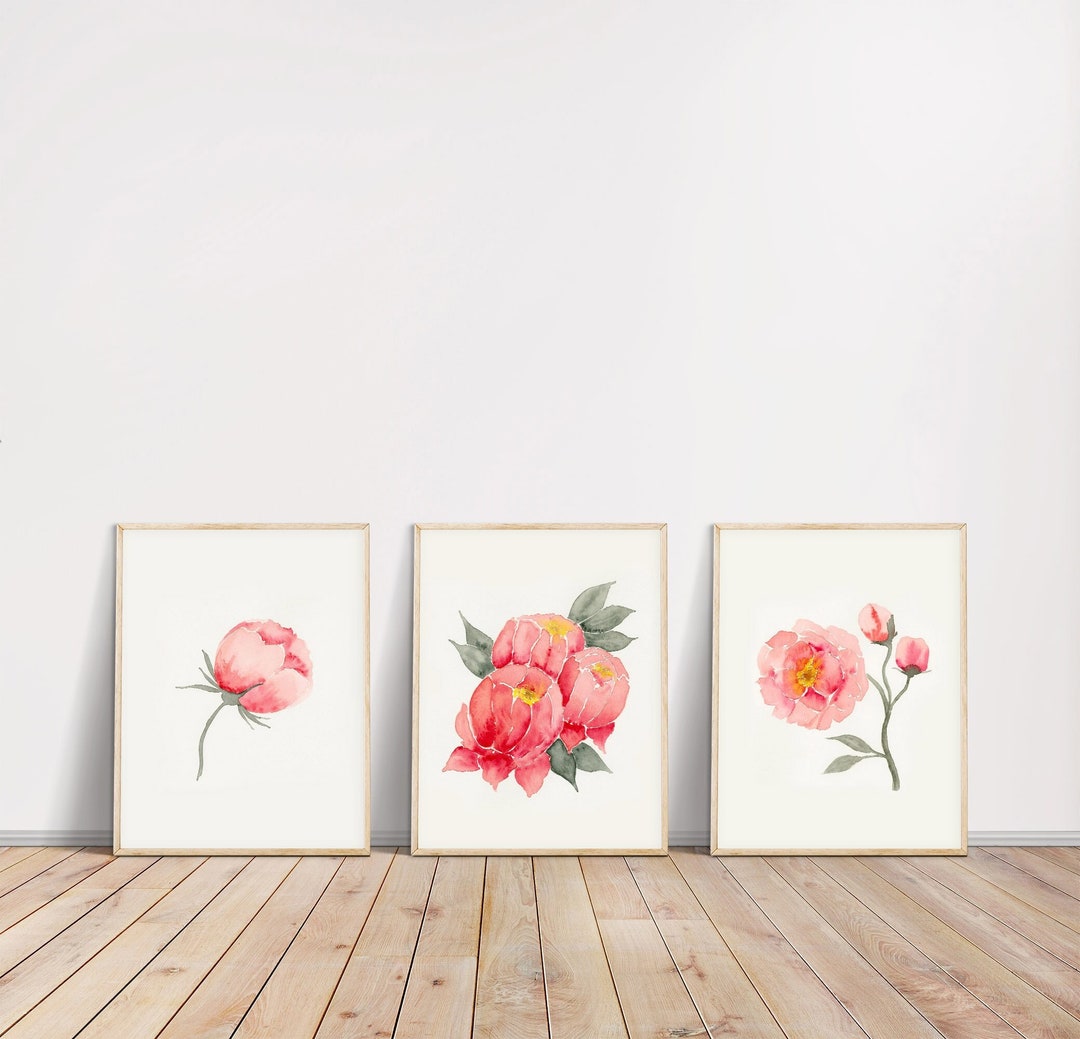 Watercolor 3 Piece Pink Peonies, Set of 3 Prints, Loose Floral ...