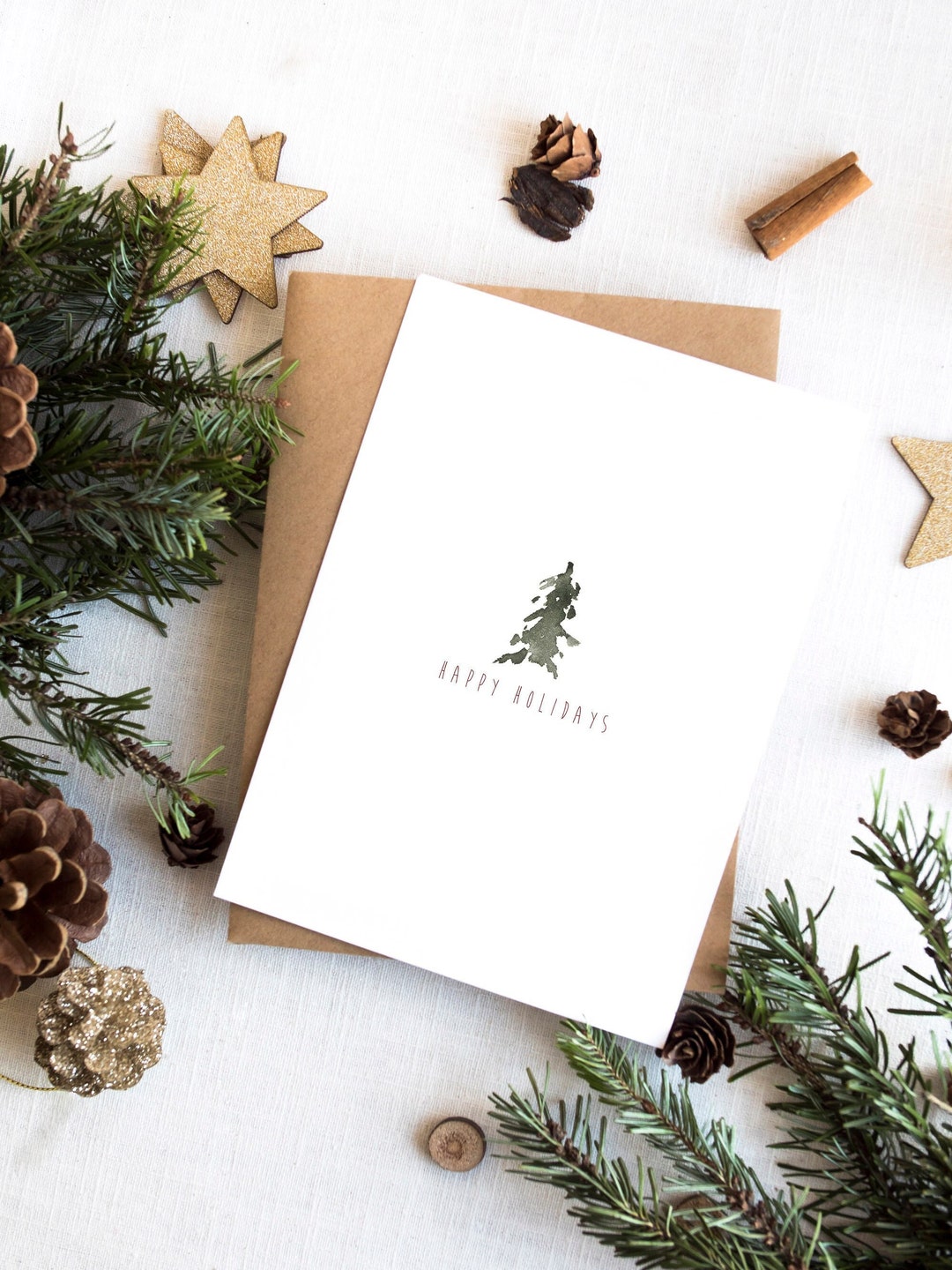 Printable Digital Download - Watercolor Christmas Tree Card - Holiday ...