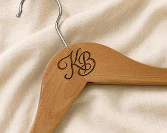 Custom Monogram Engraved Wooden Hanger, Personalised Initials Hanger, Maple Wood Wedding Hanger, Bridal Morning Hanger, Bridesmaid Gift