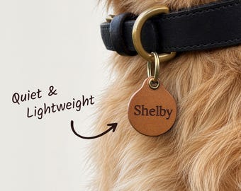 Personalised Italian Leather Dog ID Tag – Quiet & Lightweight, Double-Sided Engraving