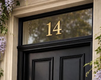 House Number Sticker for Fanlight/Transom Window | Custom Vinyl Door Numbers | Metallic & Mirror Gold/Silver, Frosted
