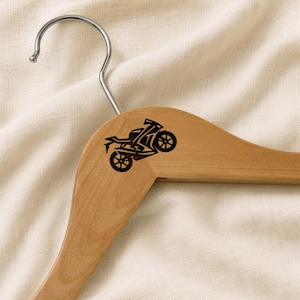 Personalised Motorbike Jacket Hanger, Engraved Wooden Hanger, Motorcycle Rider Gift, Biker Jacket Hanger, Gift for Motorbike Lover image 1