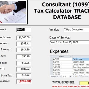 1099 Tax Deduction Calculator- EXPENSE Tracker Database
