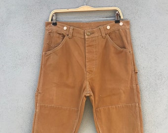 W33 L36 Vintage Pantaloni cargo giapponesi Ladies Brown Vintage Multi Pockets Utility Pants Double Knee Chore Denim Pants Tapered Leg Size 33