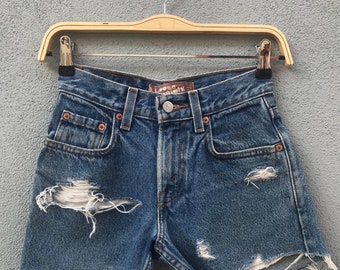 Größe 24 Vintage Distressed Levis 569 Cutoff Denim Levis Loose Straight Medium Wash Levis Small Waist Boyfriend Kurz ripped Jeans Taille W24