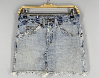 Size 28 Vintage Distressed Levis 505 Skirt Dirty Jeans Levis Regular Fit Light Wash Denim  Reconstruct Skirt Frayed Hem Zipper Fly W28