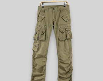 W32 L38 Vintage japanska khaki cargobyxor taktiska byxor utility multi pocket bondage skinny fit byxor streetwear tekniska byxor storlek 32