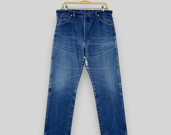 W34 L29 Vintage Distressed Wrangler Ripped Jeans Wrangler High Rise Uneven Faded Dark Wash Denim Wrangler Y2K Boyfriend Jeans Size 34