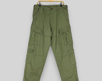 W35 L28 Vintage Alpha Industries Cargo Pant Green Army Camouflage Military Garment Utility Parachute Baggy Style Multi Pocket Pants Size L