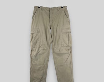 Size 31 Vintage Military Camouflage Cargo Beige Pant Multi Pocket Army Utility Tactical Regular Fit Camo Pattern Trouser Combat Pant W31 L29