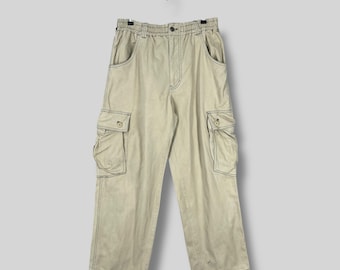 Vintage RATON Baggy Cargo Pants / Beige Drawstring Waist / Oversized Wide Leg Skater Streetwear Trousers / Y2K Style Utility Cargo Size 30