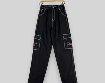 W26 L32 Vintage Wake Jeans Women Cargo Pant Wake Jeans Small Waist Baggy Fit Black Pant Streetwear Hip Hop Multi Pocket Cargo Pant Size 26
