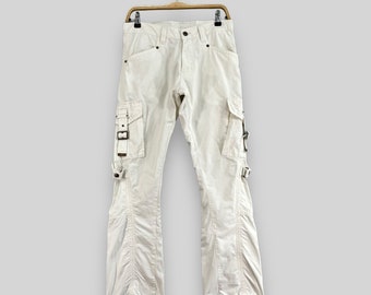 W30 L30 Vintage giapponese Tete Homme Pantaloni cargo bianchi Bondage Punk Streetwear Slim Fit Bootcut Multi tasche Pantaloni tattici a vita media Taglia 30