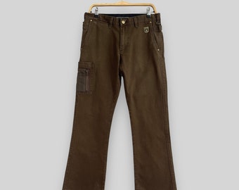 Size 32 Vintage Edwin Japanese Bootcut Brown Flare Leg Cargo Edwin Pinstripe Denim Bondage Punk Utility Buckle Back Brown Cargo Pant W32 L30