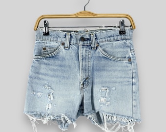 Size 27 Vintage 80s Levis 505 Distressed Cutoff Jeans Levis Mid Rise Light Blue Wash Denim Levis Ripped Frayed Hem Shorts W27 Made In Usa