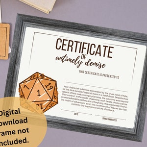 Certidão de Óbito de Personagem DnD | Acessório de Dungeons and Dragons | Acessórios para Mestre de Masmorras | Presente do jogador da ficha de personagem | D&D para impressão