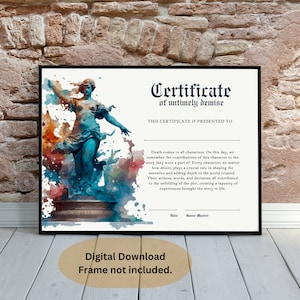 Certidão de Óbito de Personagem DnD | Acessório de Dungeons and Dragons | Acessórios para Mestre de Masmorras | Presente do jogador da ficha de personagem | D&D para impressão