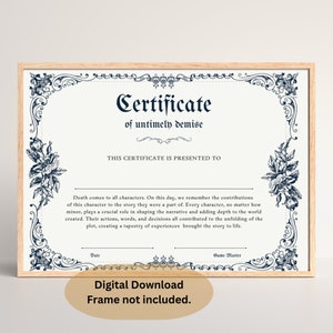 Certidão de Óbito de Personagem DnD | Acessório de Dungeons and Dragons | Acessórios para Mestre de Masmorras | Presente do jogador da ficha de personagem | D&D para impressão