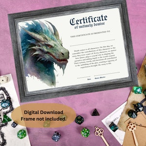 Certidão de Óbito de Personagem DnD | Acessório de Dungeons and Dragons | Acessórios para Mestre de Masmorras | Presente do jogador da ficha de personagem | D&D para impressão