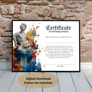 Certidão de Óbito de Personagem DnD | Acessório de Dungeons and Dragons | Acessórios para Mestre de Masmorras | Presente do jogador da ficha de personagem | D&D para impressão