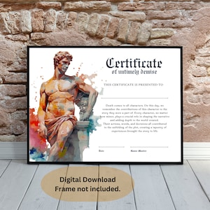 Certidão de Óbito de Personagem DnD | Acessório de Dungeons and Dragons | Acessórios para Mestre de Masmorras | Presente do jogador da ficha de personagem | D&D para impressão