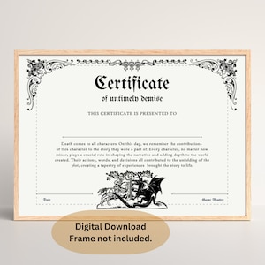 Certidão de Óbito de Personagem DnD | Acessório de Dungeons and Dragons | Acessórios para Mestre de Masmorras | Presente do jogador da ficha de personagem | D&D para impressão