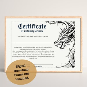 Certidão de Óbito de Personagem DnD | Acessório de Dungeons and Dragons | Acessórios para Mestre de Masmorras | Presente do jogador da ficha de personagem | D&D para impressão