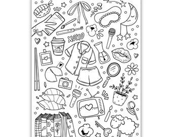 Printable Sleepover Coloring Page, Slumber Party-Themed Activity