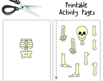 Skeleton Cut and Paste Printable Craft for Kids, DIY Halloween Activity, Instant Download, Educational Art Project