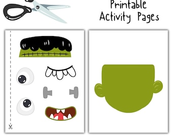 Halloween Frankenstein Printable Cut and Paste Activity for Kids, Fun DIY Halloween Craft