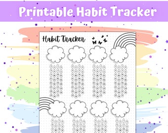 Printable Bullet Journal Habit Tracker, Rainbow Theme Monthly Goal Tracker