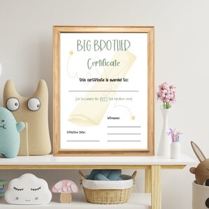 Nuevo Gran Hermano, Certificado imprimible, Regalo para Gran Hermano, Anuncio de Bebé para Hermanos, Promovido a Gran Hermano