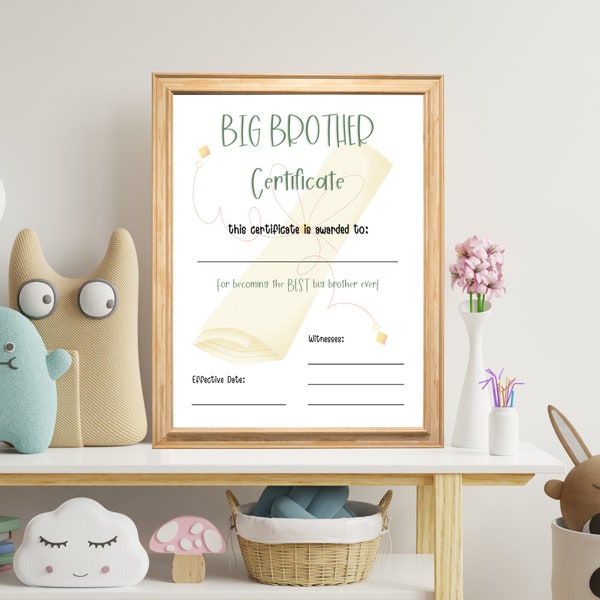 New Big Brother, Printable Certificate, Gift For Big Brother, Baby Announcement For Siblings, Promoted To Big Brother