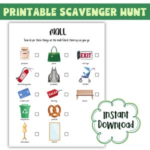 Printable Scavenger Hunt, Mall-Themed Treasure Hunt, Print At Home Games For Kids